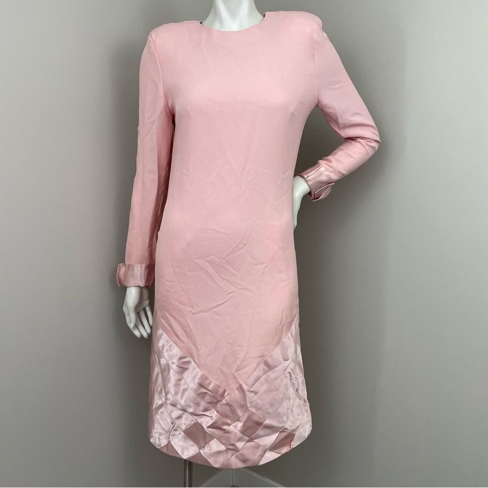 VICTOR COSTA Vintage 1980s Light Pink Long Sleeve Woven Shift Dress